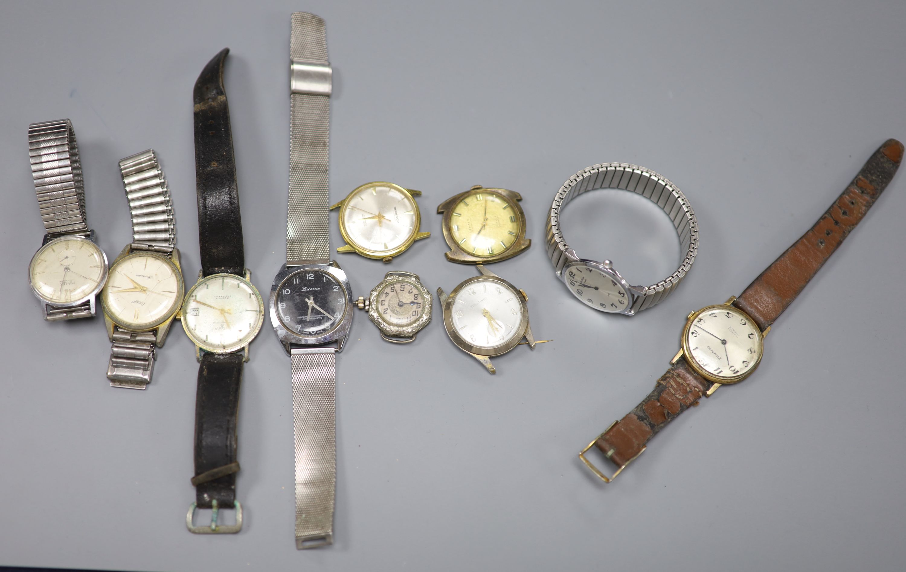 Ten assorted mainly gentlemans wrist watches, including Majex, Ermano and Limit (a.f.).